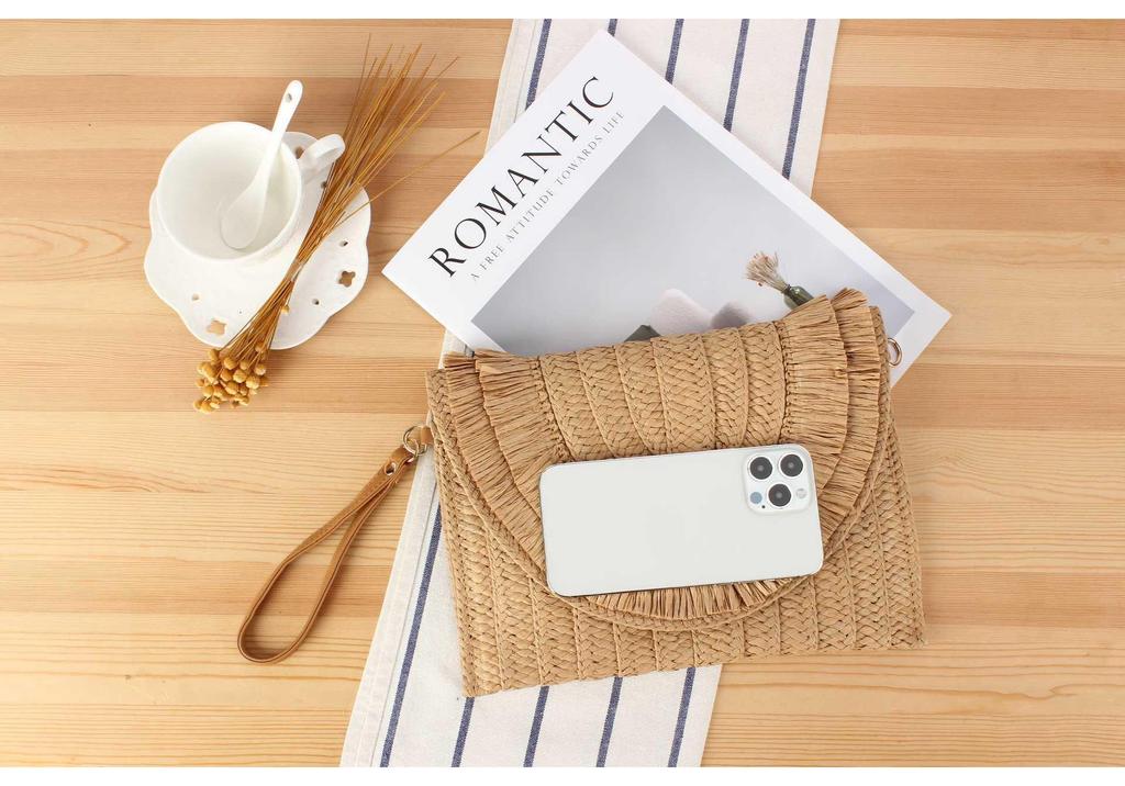 Women's Versatile Woven Straw Clutch Crossbody Bag for Beach and Casual Commute
