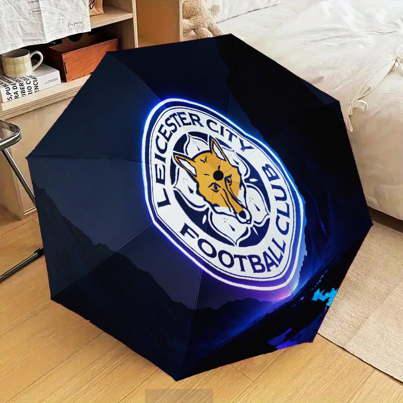 Leicester Football Club Crest Automatic Folding Umbrella - 8-Rib Travel Umbrella with Auto Open/Close & Portable Gifts for Holidays or Birthdays