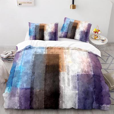 Art Polyester Duvet Cover Set Modern Colorful Abstract Stripe Geometric Soft Bedding Set for Teens Blue Purple Black King Size