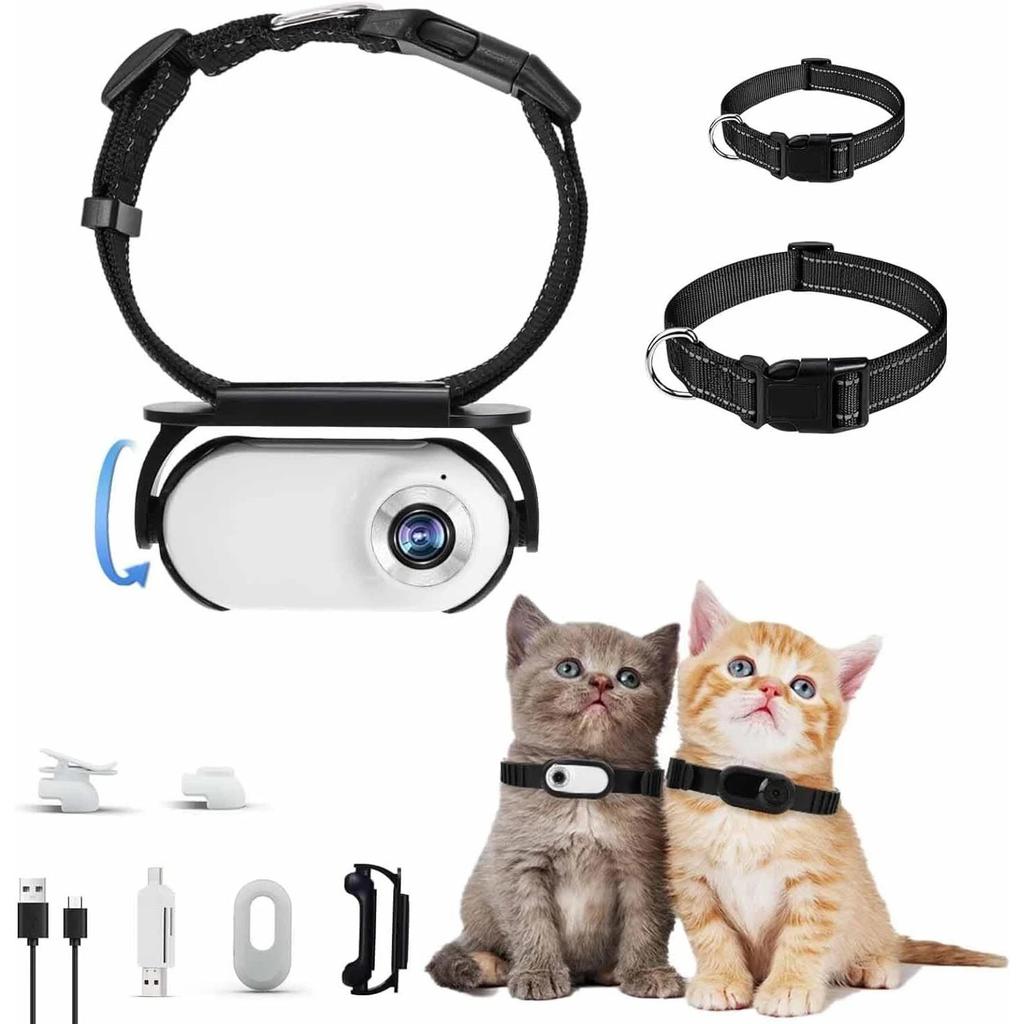 360° Drehendes Katzenhalsband mit Kamera, HD 1080 Hunde-Video Drahtloser Mini-Camcorder für Innen/Außen