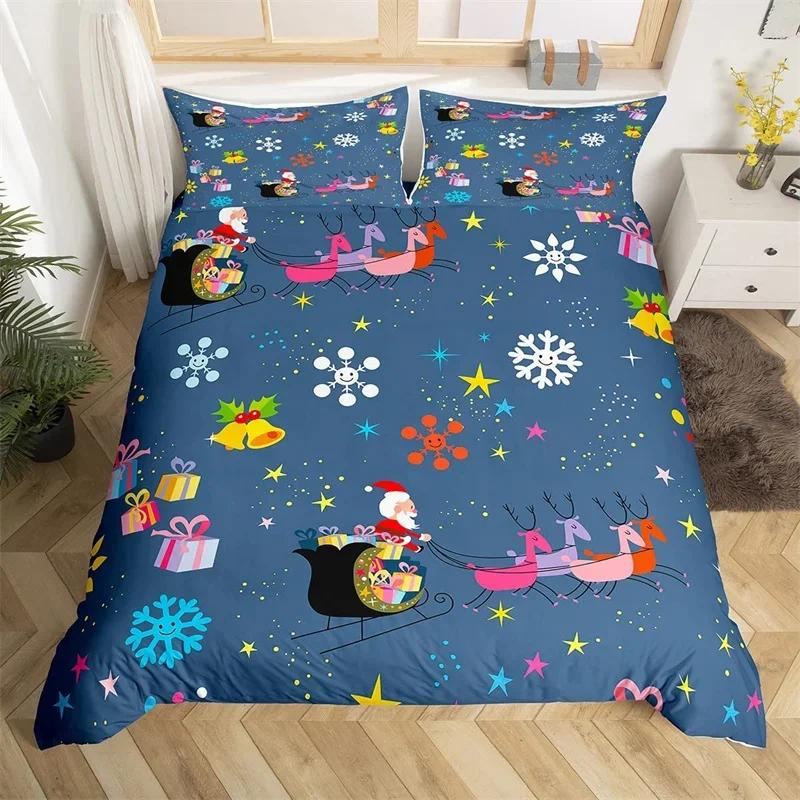 Christmas Theme Duvet Cover Set Single King Queen Twin Cartoon Santa Claus Bedding Set Microfiber Xmas Deer Comforter Cover