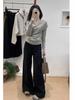 Haut Tricot Gris Coupe Ajustée Col Croisé Grande Taille pour Femme - Manches Longues Arrivage Printemps, Couche Intérieure Amincissante