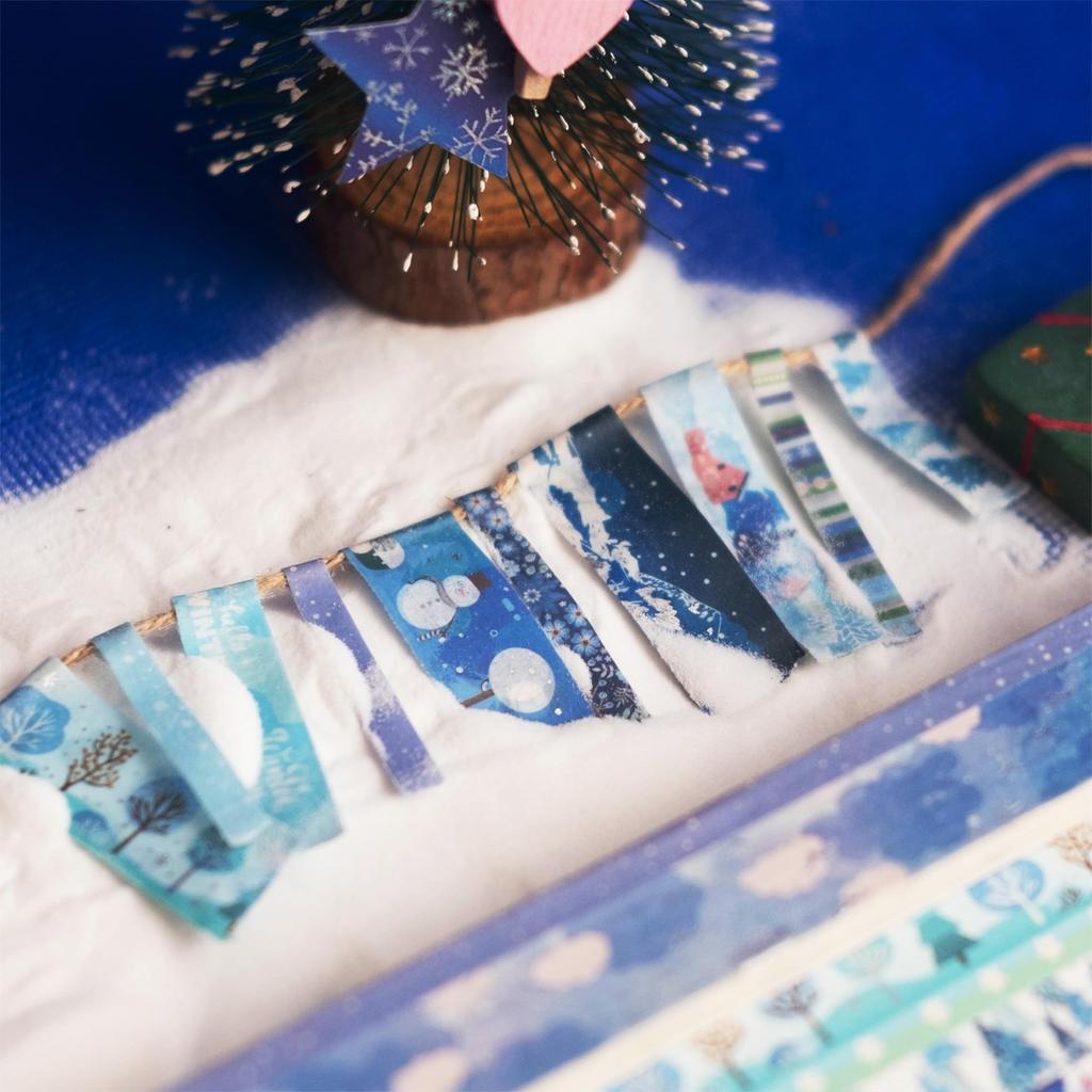 YUBX Winter Masking Tape Blue Washi Snow Silver Foil Narrow for DIY Gift Decoration Narrow 19-Piece Set, Tape, Pattern, Stamping, Strips, Crafts,