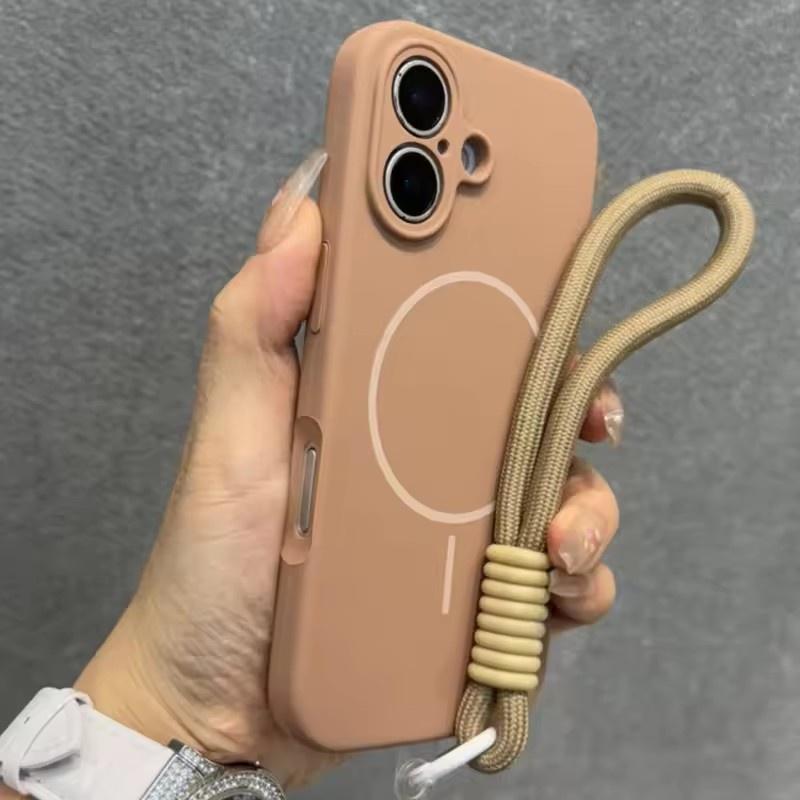 

Конфетный чехол из жидкого силикона Magsafe для iPhone 16 15 14 Plus 13 12 Pro Max Мягкий противоударный магнитный чехол со шнурком iPhone 12 коричневый
