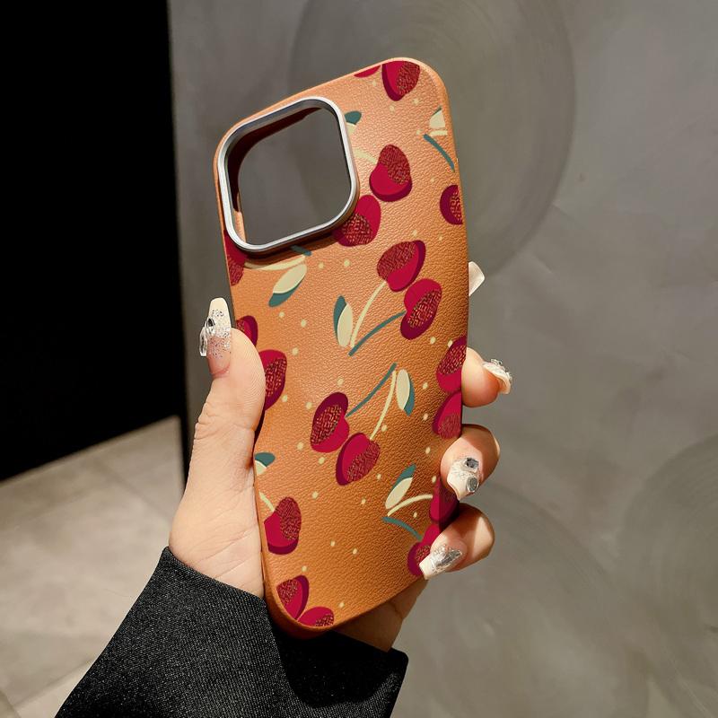Cherry Print Slim Matte for Magsafe Case For iPhone 16 Pro Max 15 14 Pro 13 12 11 TPU Leather Texture Shockproof Soft Magnetic Phone Cover