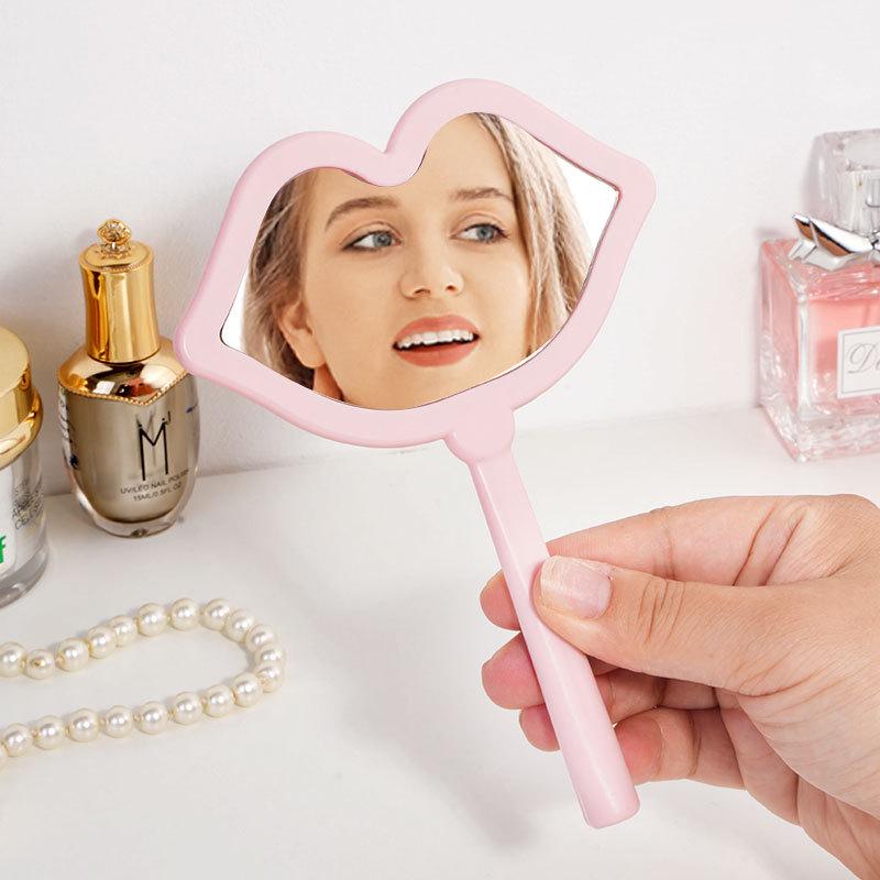HD Lip Makeup Mirror with Plastic Handle, Vanity Mirror with DIY Option