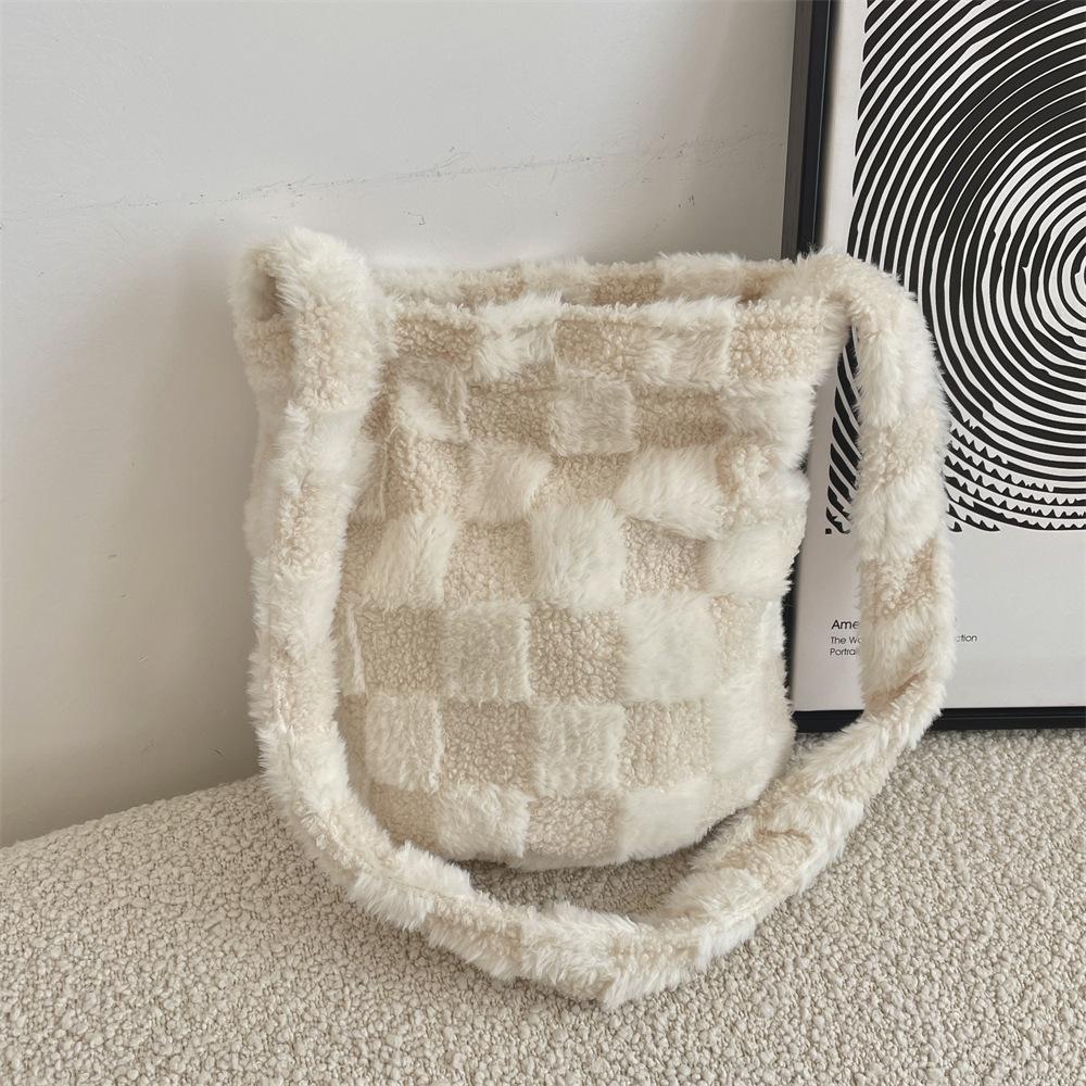 

Осенне-зимняя сумка-ведро из овечьей шерсти, ретро-леопардовый принт, цветная клетчатая сумка большой вместимости