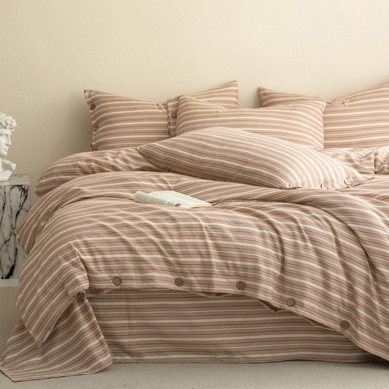 European Style Retro Crinkled Gauze Linen Button-Up Set - Machine Washable, Ideal for Naked Sleep with Fitted Sheet.