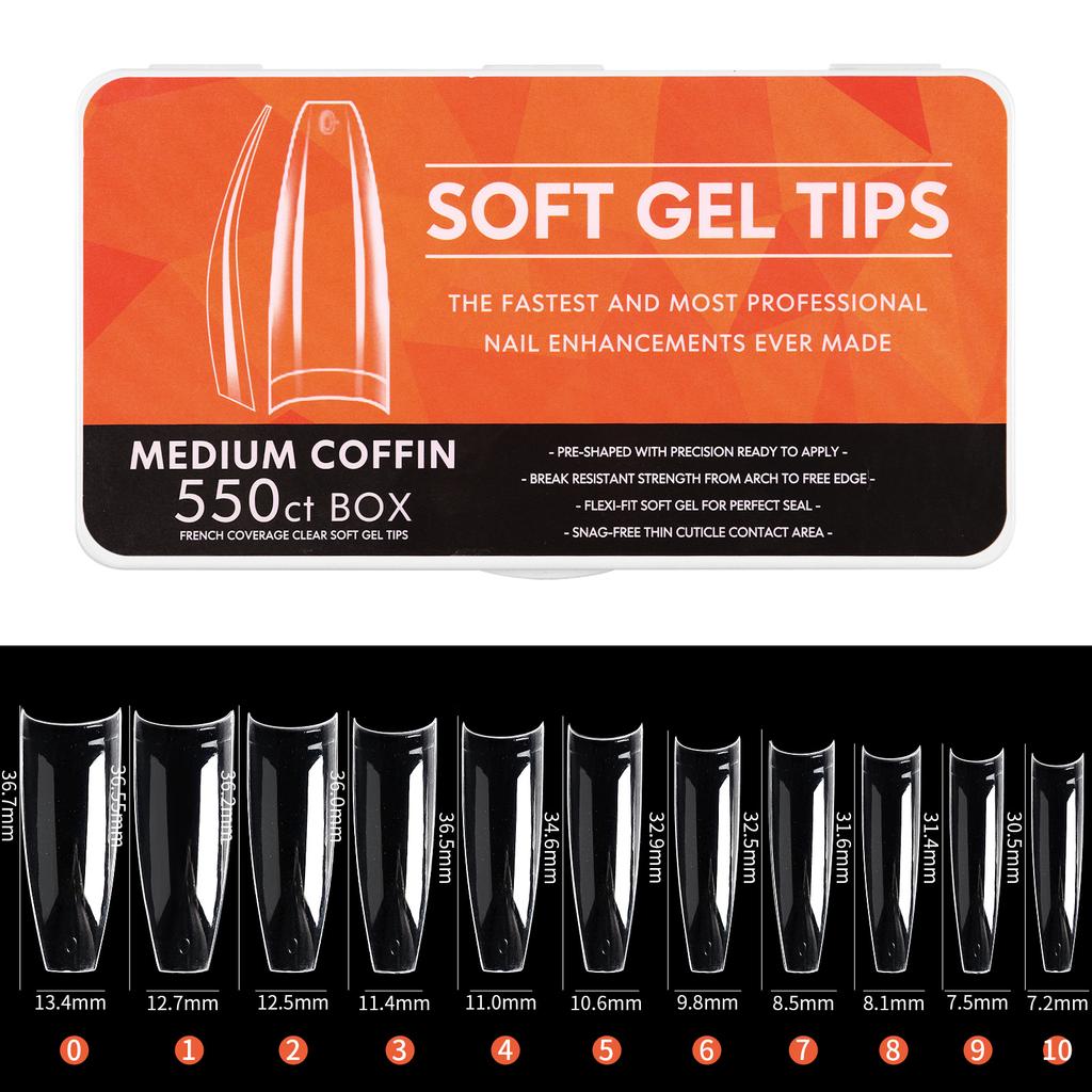 UNKIO 550 sztuk miękkie porady żelowe naciśnij na sztuczne paznokcie szpilka migdałowa trumna kwadratowa owalna pełna pokrywa ultra-cienkie sztuczne końcówki do paznokci narzędzie do Manicure