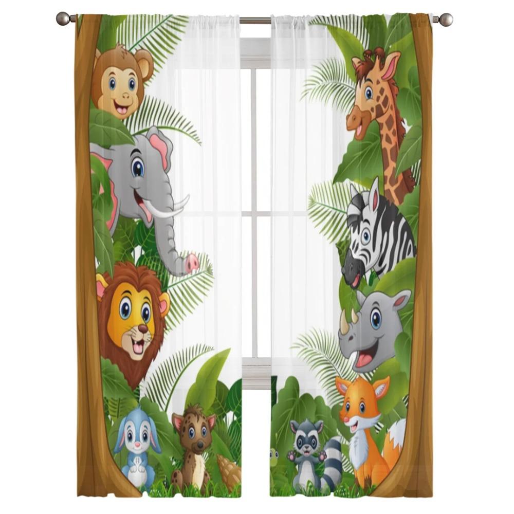 Jungle Cartoon Animal Lion Zebra Sheer Drapes for Living Room Child Bedroom Curtains Kitchen Window Treatments Panel