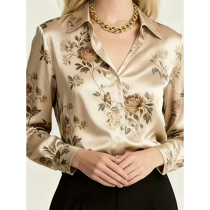 Elegant Printed Long-sleeve Women's Shirt, Suitable for Office, Commuting and Formal Events