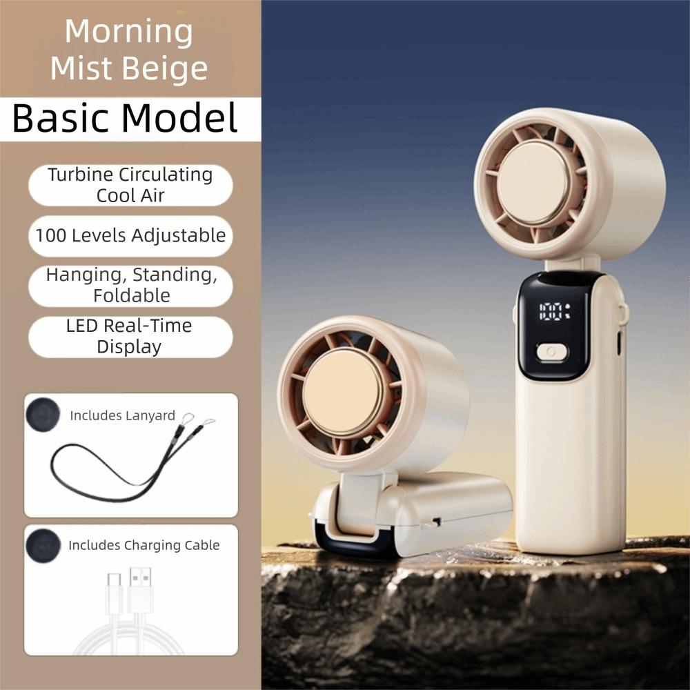 Foldable Handheld Fan Hangable Desk Fan New Ice Cooling Fan Outdoor Beige-A