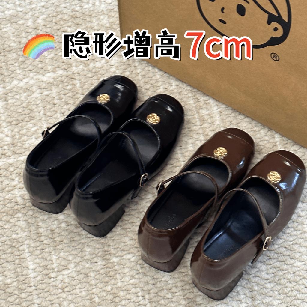Fashion A New Retro French-style, Versatile, Thick-heeled Commuter Mary Jane Single Shoe with an Insole Height Increase of 7cm for Women