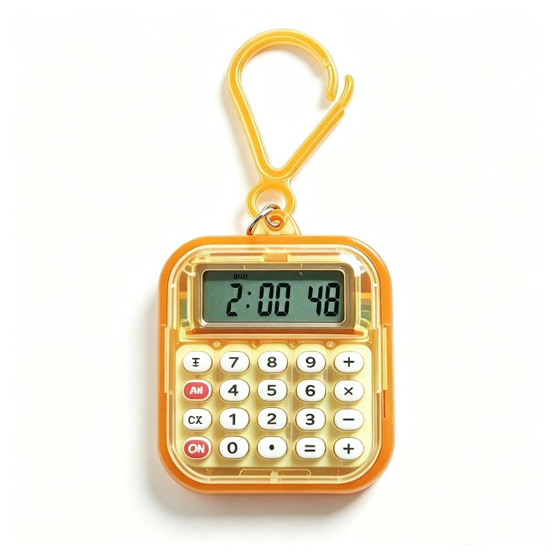 Mini Pocket Calculator Detachable Keychain Time Display Durable Plastic Counter for Students School Daily Use