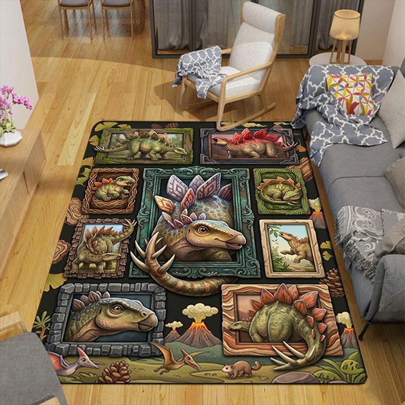 Prehistoric Dinosaur Gallery Pattern Rug Floor Mat for Living Room or Bedroom Soft and Comfortable Carpet a Gift for Birthday and Holiday.