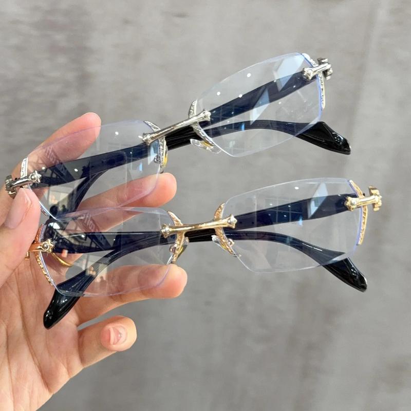 Anti Blue Light Diamond Cutting Men Women Frameless Reading Eyewear Metal High-definition Presbyopia Glasses