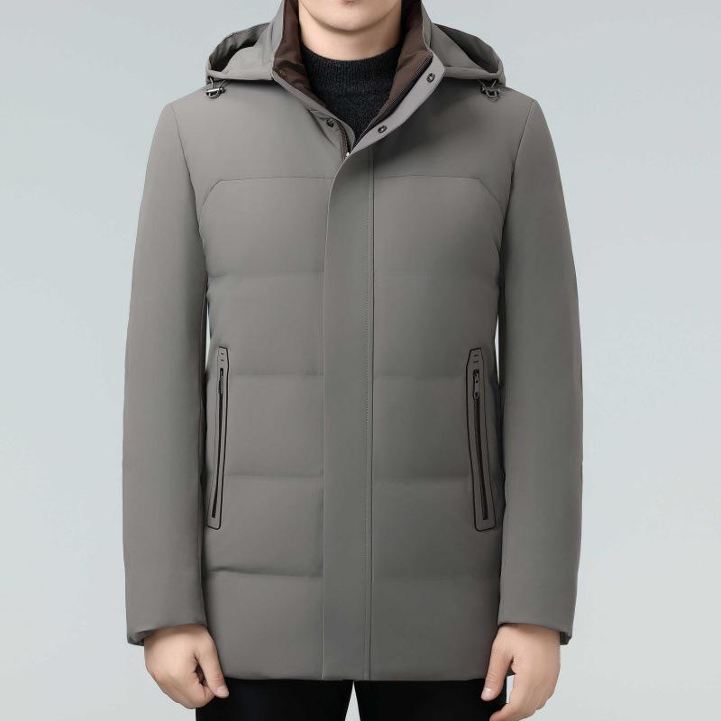Men's Mid-Length Hooded Down Jacket - Winter Business Casual, Warm, Thick, for Middle-Aged Dads