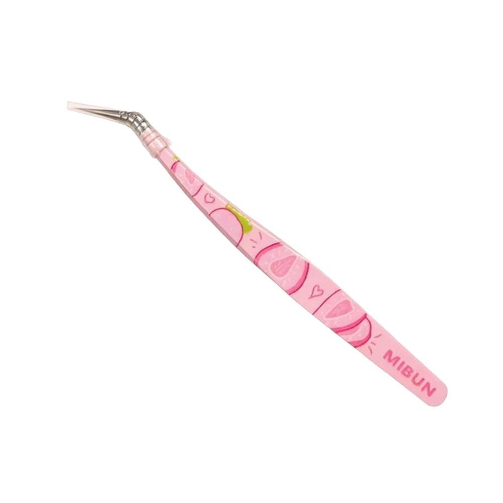 Stainless Steel Curved Stickers Tweezers High Precision Anti-static Lashes Extension Tweezer Cartoon Fruits розовый