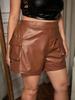 Genuine Leather Cocktail Party Pants Brown Wear Designer Shorts Stylish Women