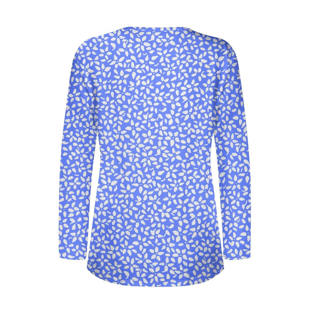 Women's New Button-Down Fashion Print Long Sleeves T-Shirt Slim Top Casual Tops