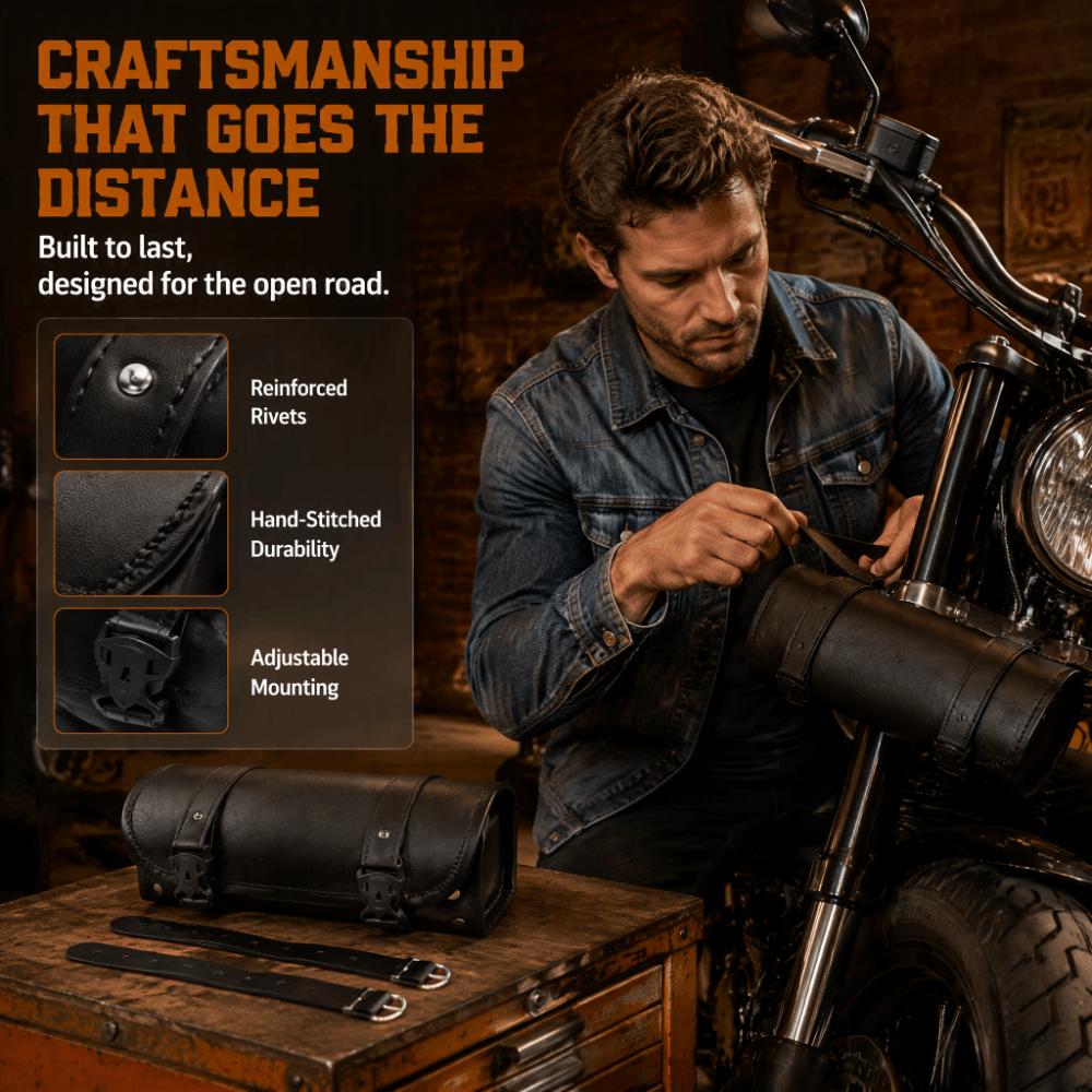 PU Leather Fork Bag Saddlebag Adjustable Straps Roll Pouch Bag Motorcycle Accessories