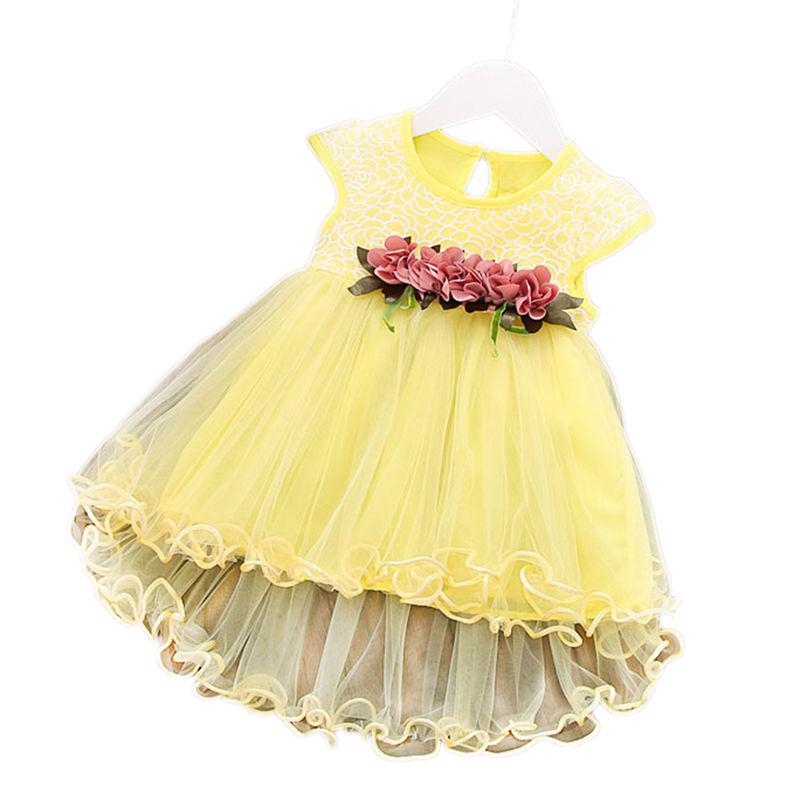 Girl Sleeveless Waist Flower Fluffy Yarn Princess Dress Fashionable