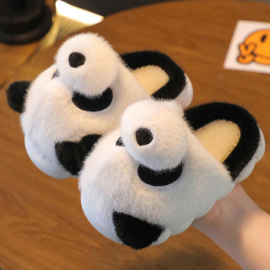 New Cute Panda Slippers Children's Designer Kids Funny Slides Indoor Home Shoes Boy Girl Furry Mules Winter Warm House Shoes