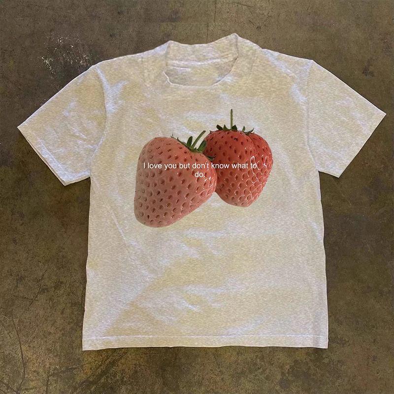 

Strawberry Graphic Print Autumn Pure Cotton Men s and Women s T-shirt Short Sleeve Street Fashion Trend Clothing Kawaii Y2k Top 4XL