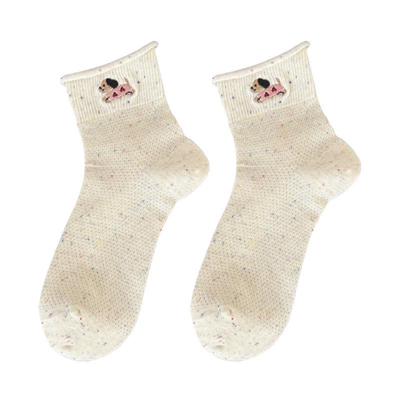 Rolled-up Socks, Women's Cotton Socks, Summer Thin Mid-calf Socks, Sweat-absorbing and Odor-proof, Bow, Versatile, Student Pile Socks