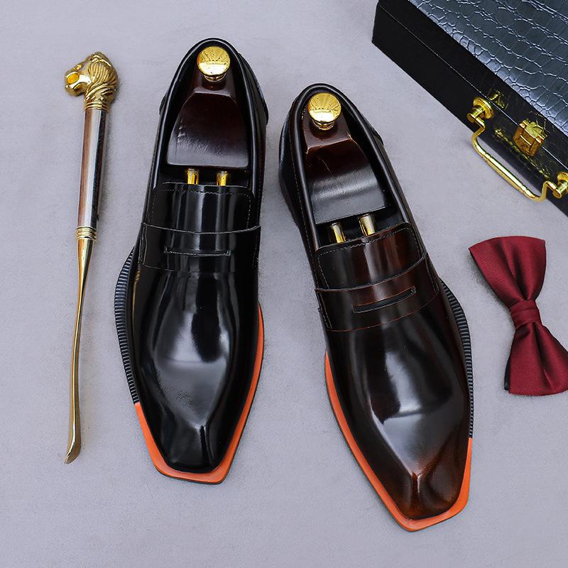 Leather Cowhide Shoes Casual Leather Shoes Sleeve British Retro Business Dress Shoes