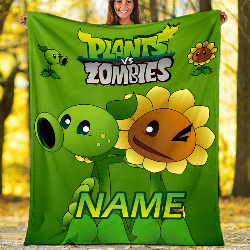 Customizable Plants vs. Zombies Throw Blanket – Personalized Name, All-Season Cozy Snug Blanket, Machine Washable, Personalized Blanket