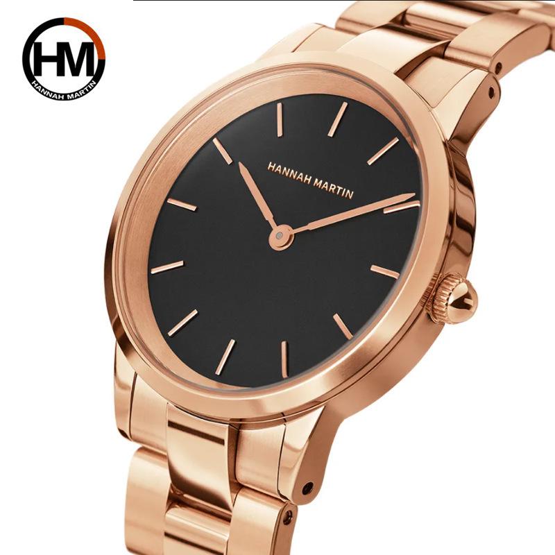Hannah Martin Women's Waterproof Rose Gold Watch with Japanese Movement and Steel Band