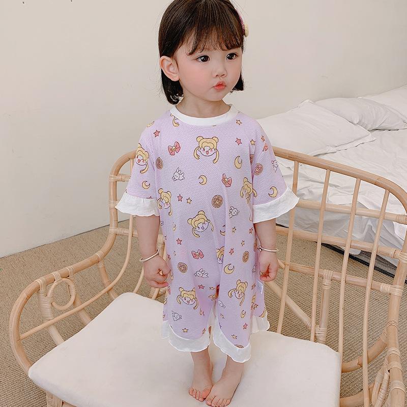 Little Girls Sweet Princess Cartoon Print Summer Thin Sleep Dress Kids Home Nightgown