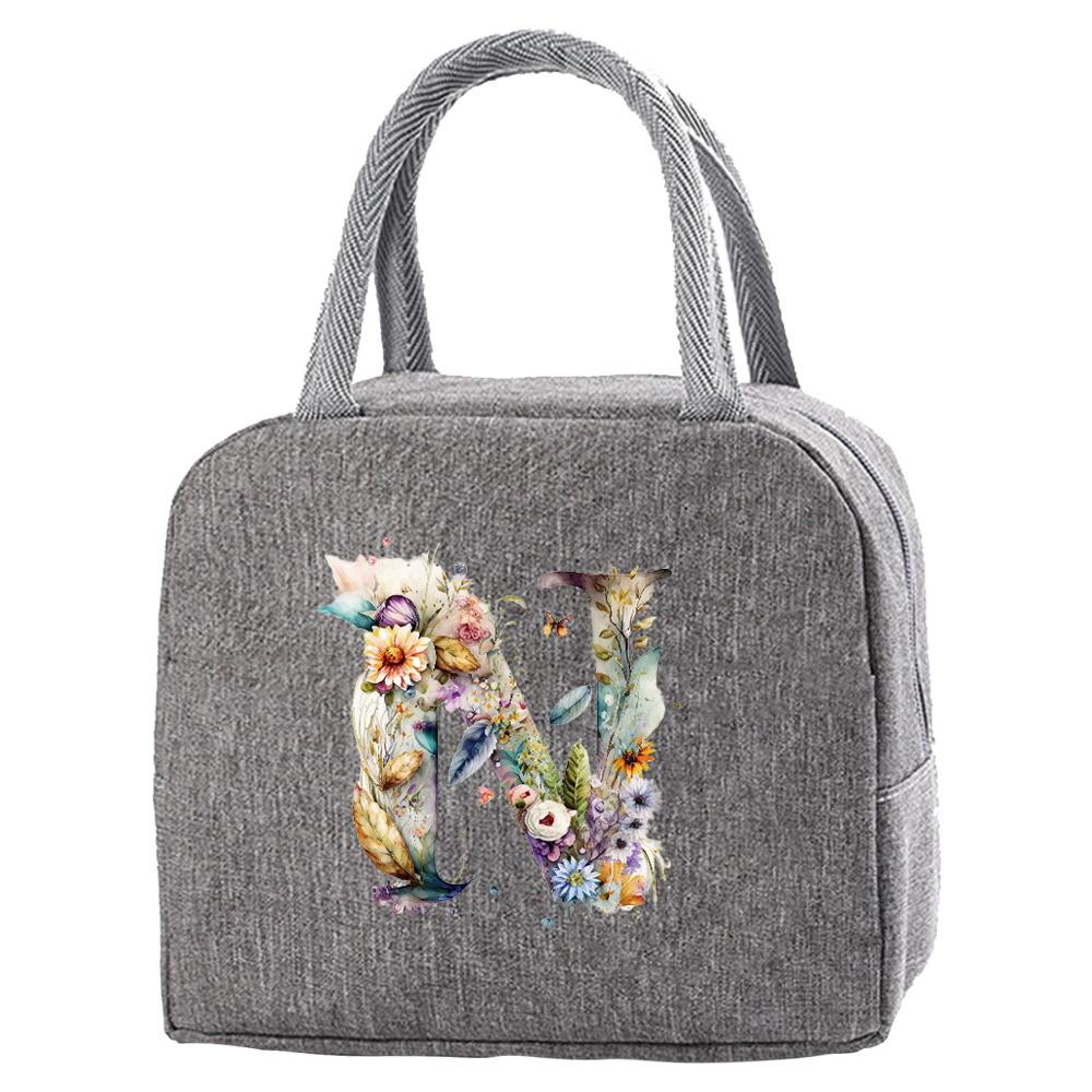 Tragbare Lebensmittelisolierung für Studenten auf Reisen Blumiger Briefdruckbox Picknick Wasserdichter Oxford Reißverschluss Isolier-Lunchtasche