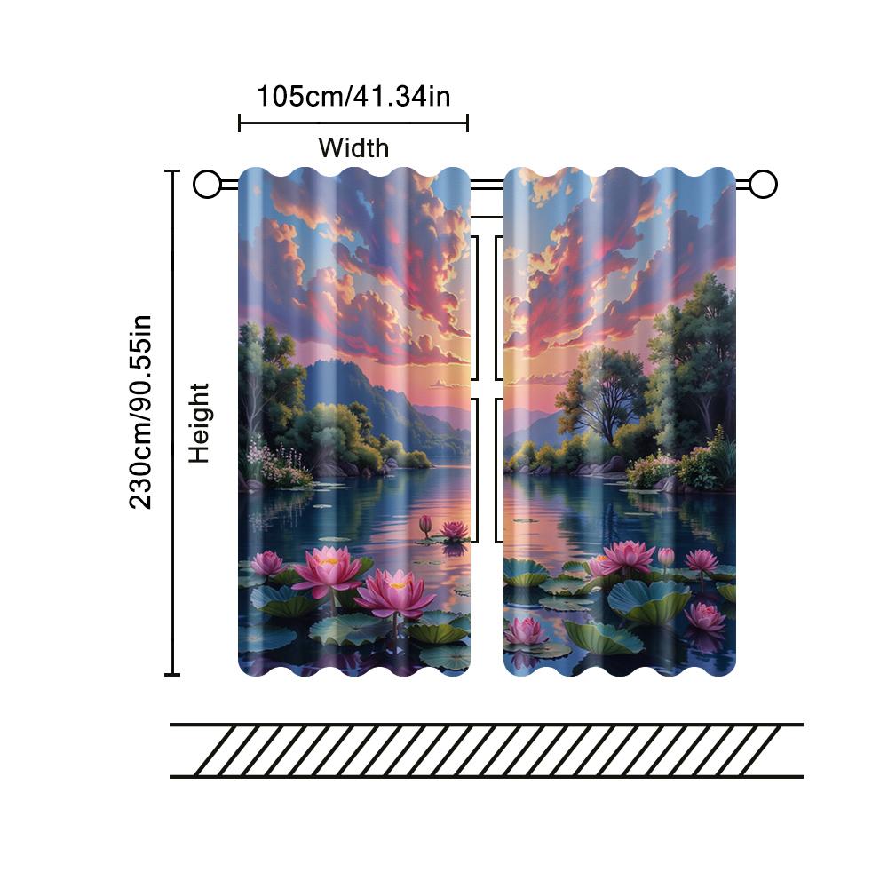 2 Pcs   Filtering Curtains (excluding Rods   Non-movable   Without Batteries) daysWater Lilies for Use In Bedrooms and Living Rooms