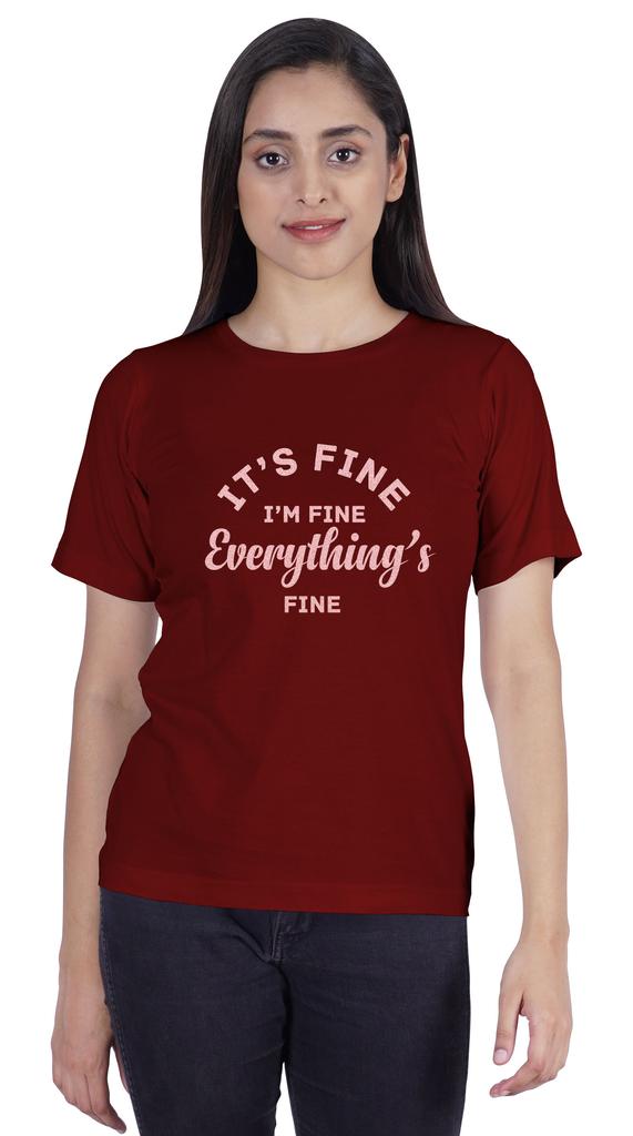 Inkmeso Crew Neck T-shirt   Its Fine I'm Fine Everything Is Fine" Letter Printed Inspirational Jersey Top For