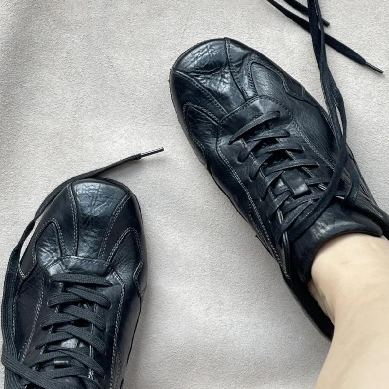 Washed Handmade Cowhide German Training Shoes Women's Retro Old Lace-up Flat-soled Single Shoes