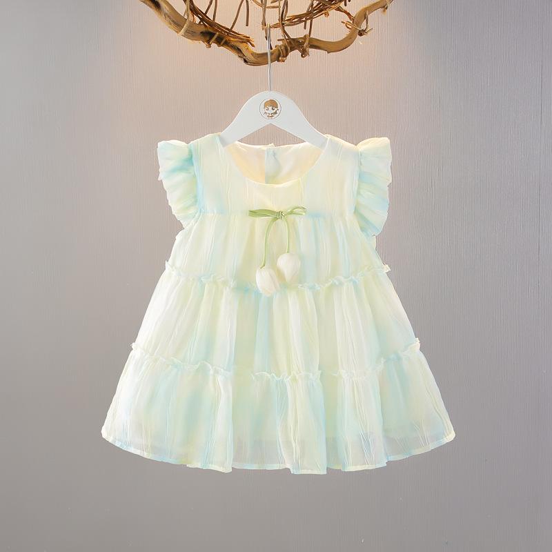 Summer Infant Girls Thin Dress Princess Style Childrens Clothing Baby Girl Flying Sleeve Summer Chiffon Dress