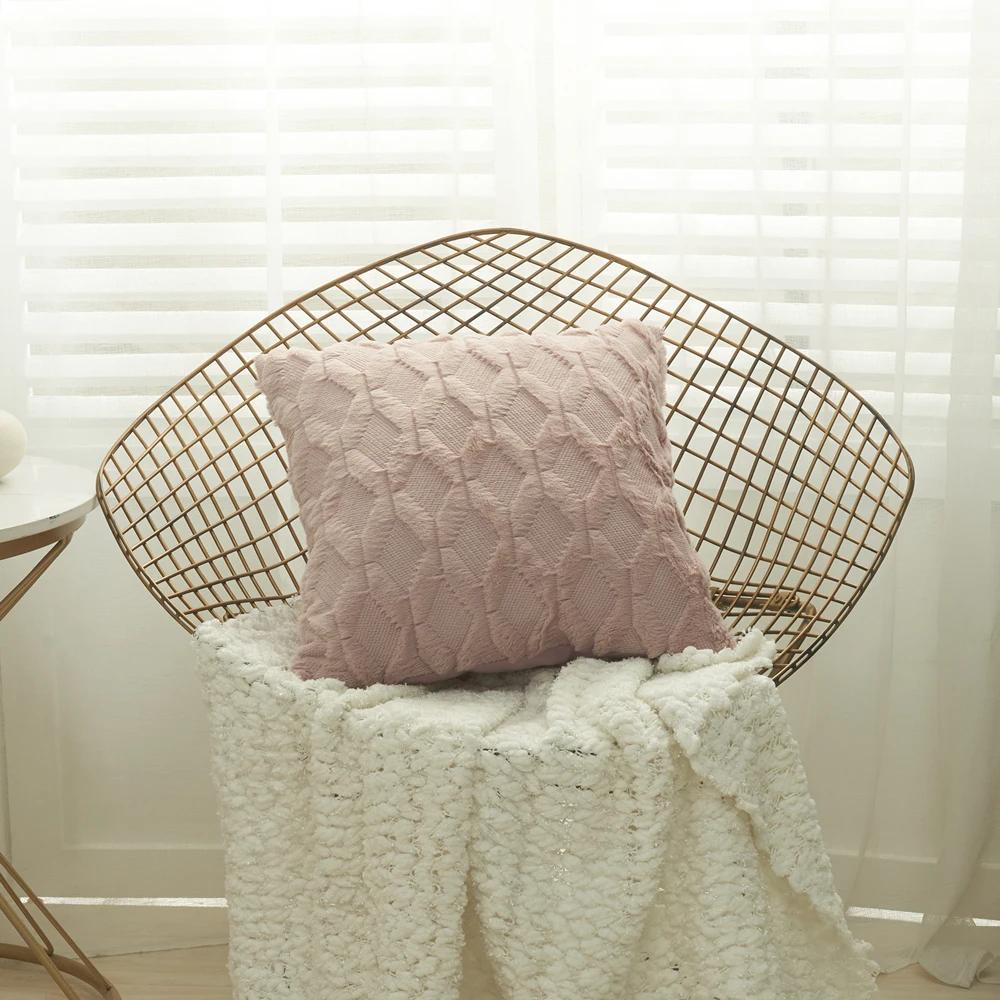 3D Rhombus Plush Pillow Cover Geometric Decorative Throw Pillow Case Soft Cozy Bed Sofa Cushion Cover Faux Fur Nordic Home Decor