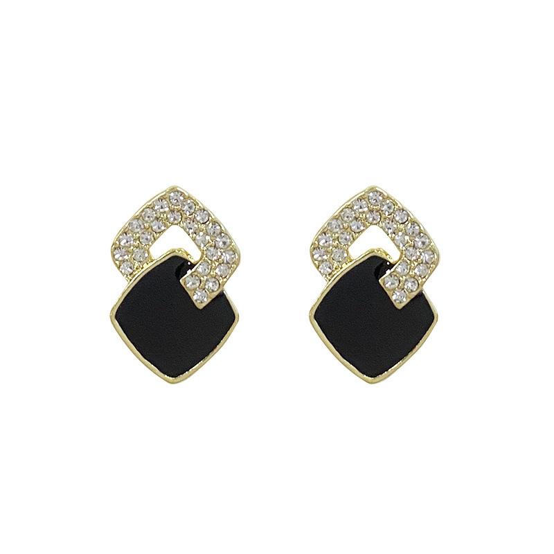 Korean Style Black Zircon Stud Earring For Women Shiny Rhinestone Square Geometric Earrings Girl Party Statement Jewelry Gifts