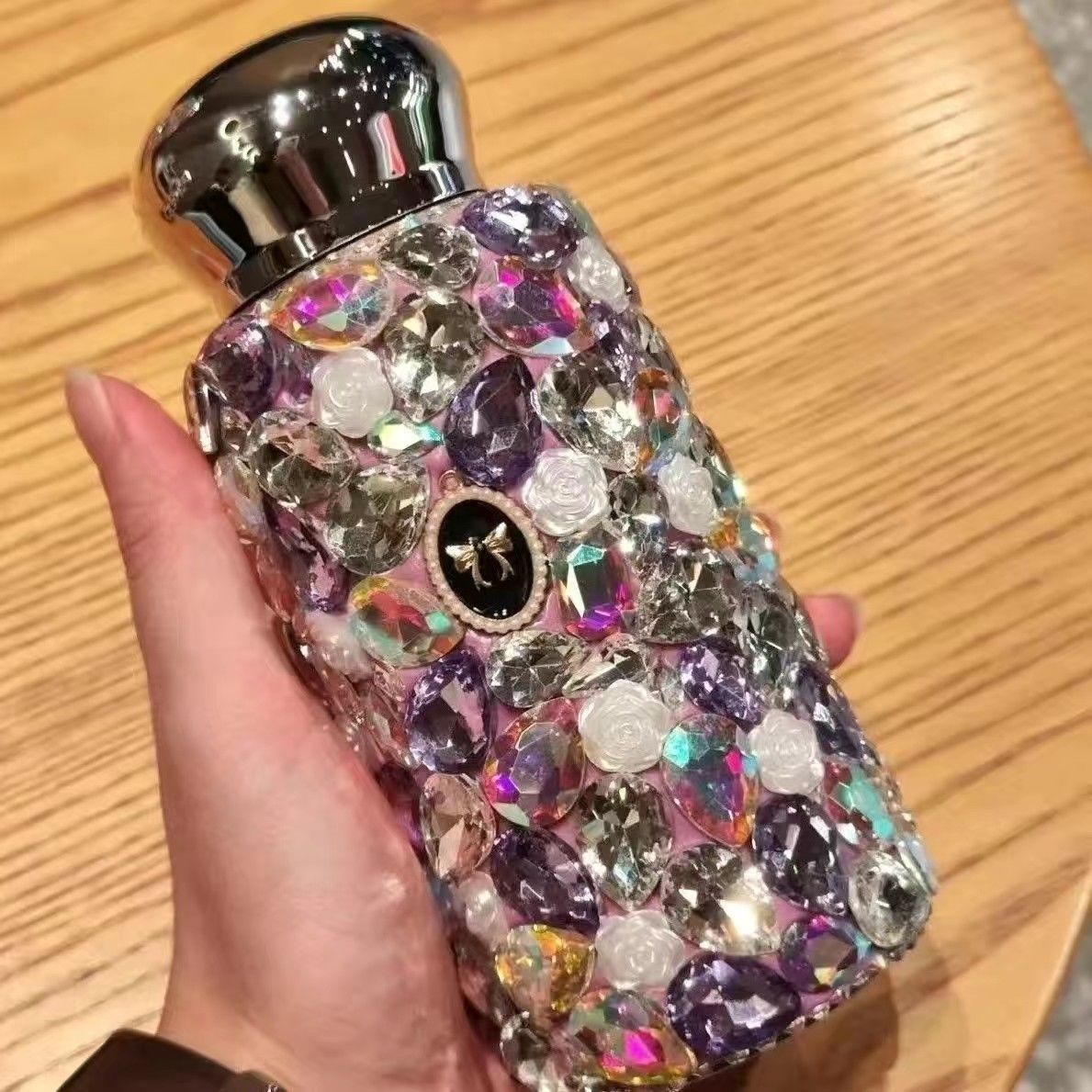 

Bling Crystal Diamond Thermos Bottle Portable Stainless Steel Insulated Cup Sparkling Rhinestone Water Bottle Coffee Mug Tumbler 250ml фиолетовый