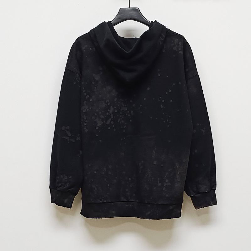 23SS Schwarz Schlammgefärbt Used Reißverschluss Kapuzenpullover Jacke