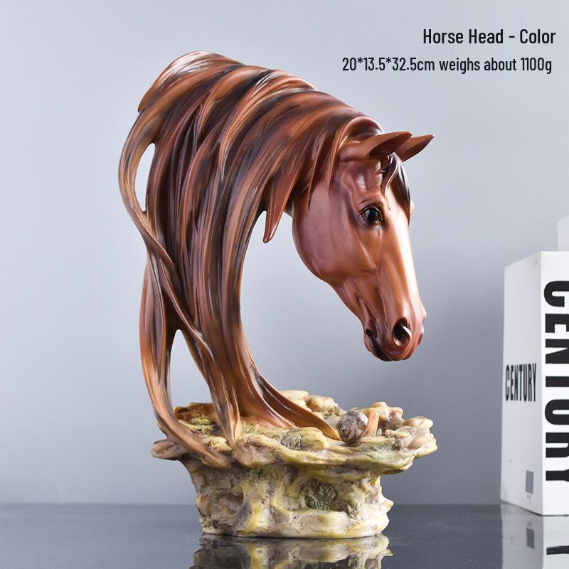 Retro American Country Horse Head Ornament for Home Decor - Living Room, TV Stand, Bar, or Entrance Display