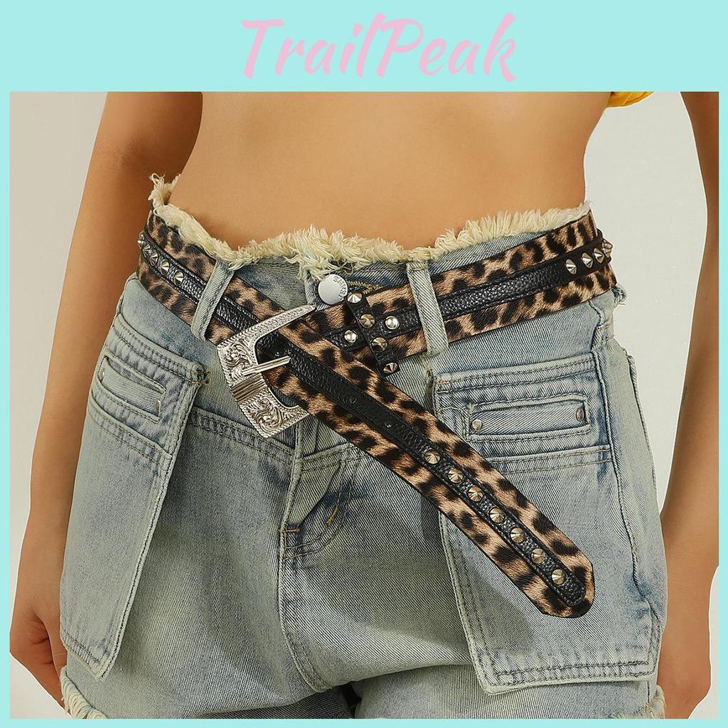 Fashion Leopard Print Pattern Rhinestone Metal Buckle Decoration Women Wide Belt For Streetwear Fashion