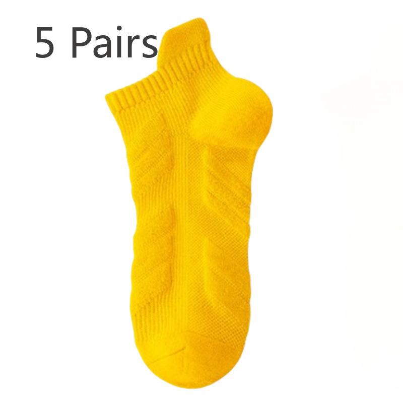 

5 пар мужских носков из чистого хлопка с защитой от запаха для профессионального спорта, марафона, баскетбола, коротких носков-лодочек 5 Pairs жёлтый