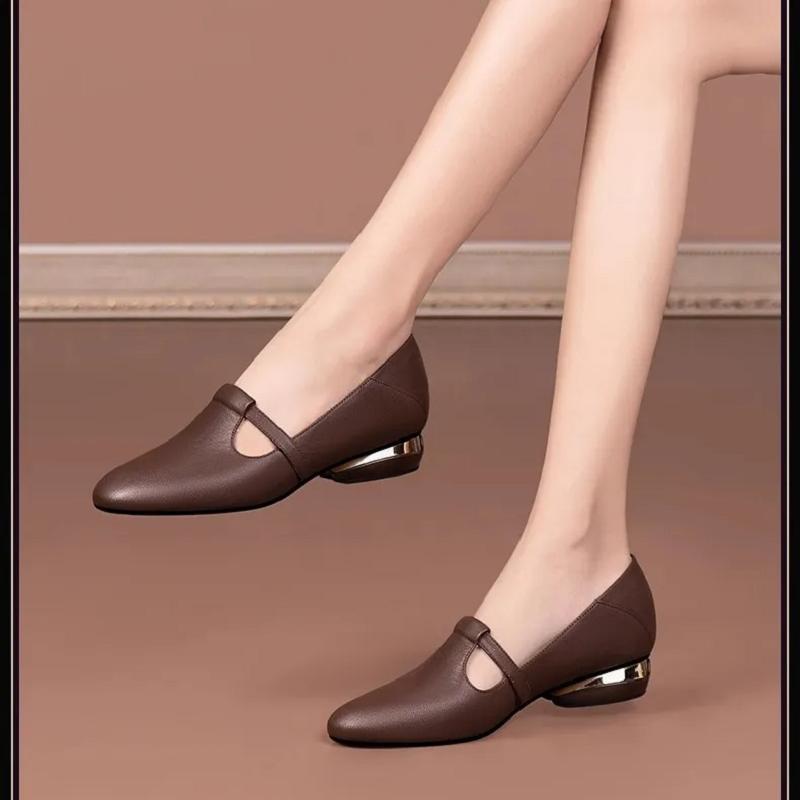 sapatos femininas women cute pointed toe brown anti skid slip on squre heel shoes lady black office work shoes ab515