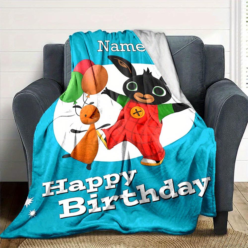 Bing Bunny And Lamb Balloons Happy Birthday Flannel Blanket With Customizable Name Soft And Comfortable Shawl Blanket For All Seasons Suitable For