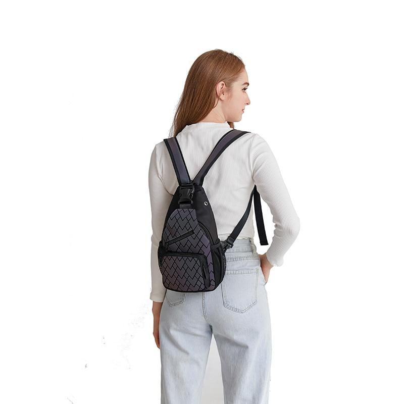 Luminous Bag Women Geometric Laser Backpack Quilted Shoulder Bags Hologram Laser Plain Chest Bag