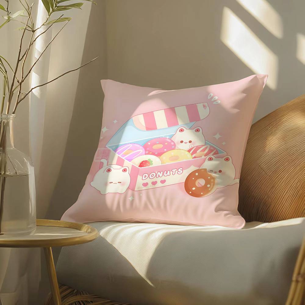 Food Lovers Cartoon Cute Donuts Pillow Case Silky Elegant Comfort Sofa Bed  Invisible Zipper Beach Pillowcase