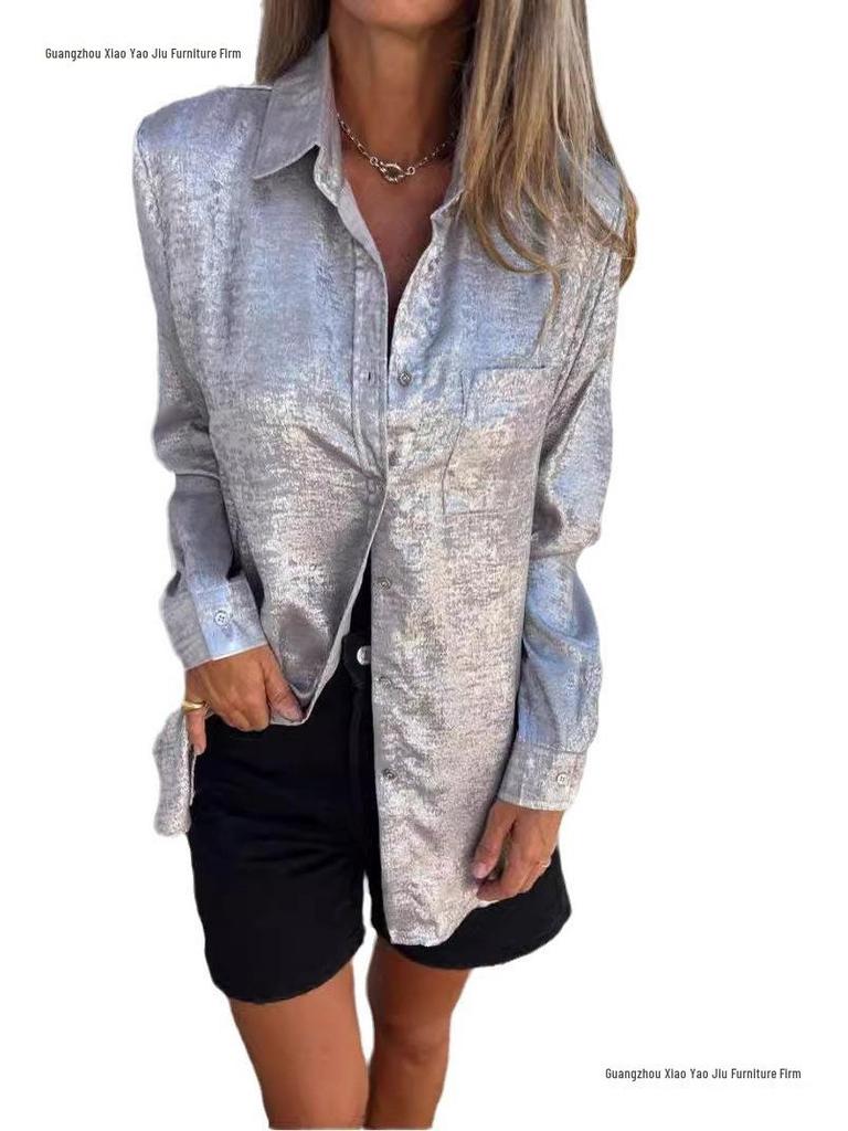 2026 European Spring Women's Casual Suede Lapel Shirt